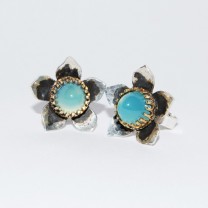 Oorbellen zilver goud met chalcedoon